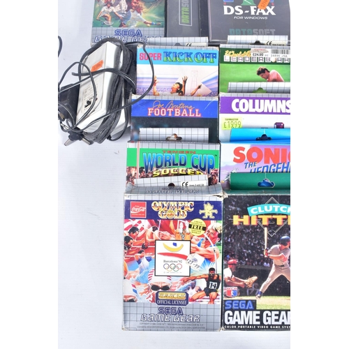 219 - A SEGA GAME GEAR, AND QUANTITY OF GAMES, games include Sonic The Hedgehog, Super Space Invaders, Shi... 