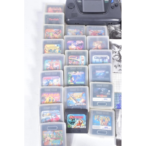 224 - SEGA GAME GEAR AND QUANTITY OF GAMES, most games include their mannuals, games include Sonic The Hed... 