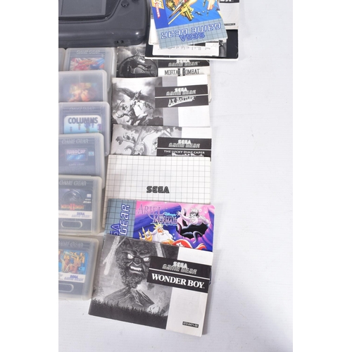 224 - SEGA GAME GEAR AND QUANTITY OF GAMES, most games include their mannuals, games include Sonic The Hed... 