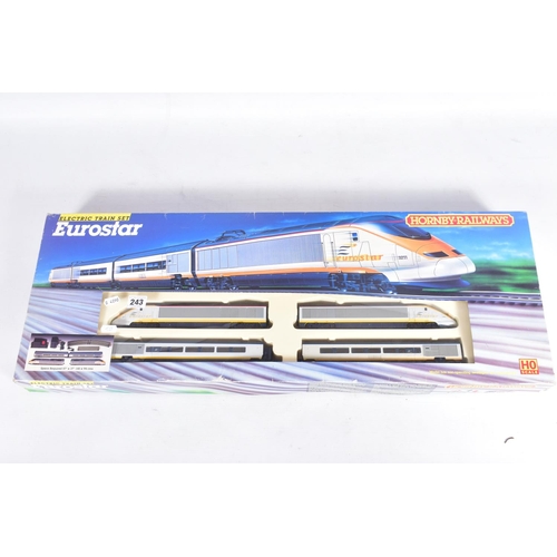 243 - A BOXED HORNBY RAILWAYS HO GAUGE EUROSTAR ELECTRIC TRAIN SET, No.R647, earlier version made by Jouef... 