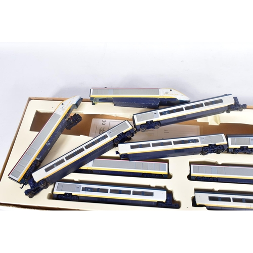 243 - A BOXED HORNBY RAILWAYS HO GAUGE EUROSTAR ELECTRIC TRAIN SET, No.R647, earlier version made by Jouef... 