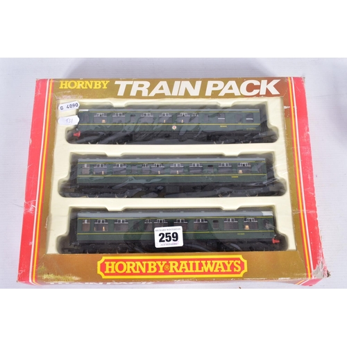 259 - A BOXED HORNBY RAILWAYS OO GAUGE CLASS 110 THREE CAR D.M.U. SET, No.R369, with a boxed Hornby Two Ca... 