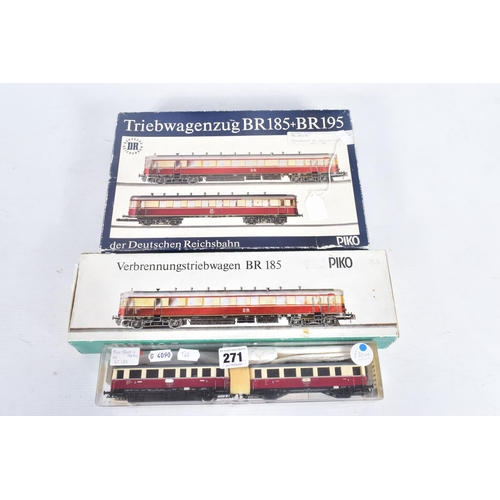 271 - A BOXED PIKO HO GAUGE D.R. CLASS VT 137 AND VT 145 RAILBUS SET, No.BR185 & BR195 (32/010), with a fu... 