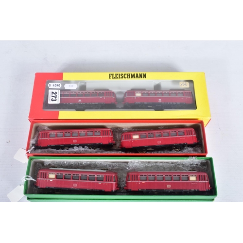 273 - THREE BOXED FLEISCHMANN HO GAUGE D.B. CLASS VT 798 TWO CAR RAILBUS SET, No.4400, with two earlier bo... 