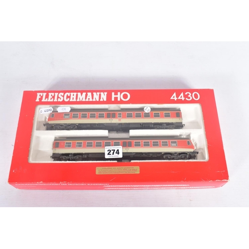 274 - A BOXED FLEISCHMANN HO GAUGE D.B. CLASS 614 TWO CAR DIESEL RAILCAR SET, No.4430, with one boxed and ... 