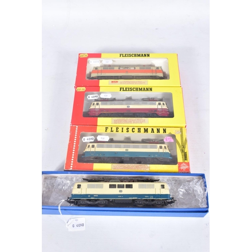 298 - FOUR BOXED HO GAUGE D.B. ELECTRIC LOCOMOTIVES, Fleischmann Class 110 (4338), Class 111 (4349), repai... 