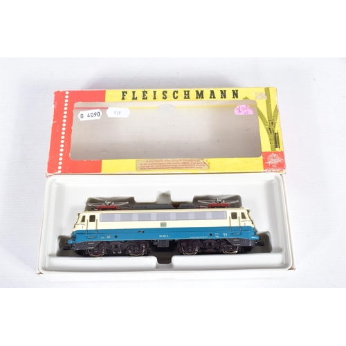 298 - FOUR BOXED HO GAUGE D.B. ELECTRIC LOCOMOTIVES, Fleischmann Class 110 (4338), Class 111 (4349), repai... 