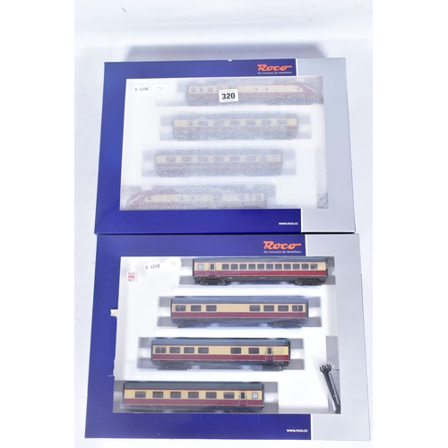 320 - A BOXED ROCO HO GAUGE D.B. BR 602 FOUR CAR GAS TURBINE SET, No.63105, with the four carriage expansi... 