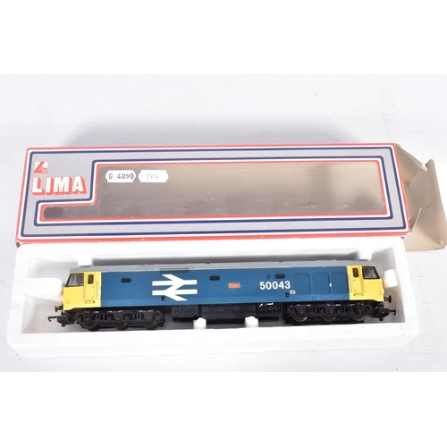 340 - FIVE BOXED OO GAUGE B.R. LOCOMOTIVES, Mainline Class 42 (37-073), Lima Class 50 (x 2) (L205140) and ... 