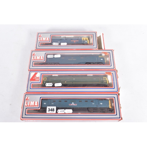 348 - FOUR BOXED LIMA OO GAUGE B.R. DIESEL LOCOMOTIVES, Class 33 (L205114), has been repainted, Class 47 (... 