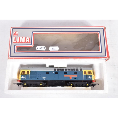 348 - FOUR BOXED LIMA OO GAUGE B.R. DIESEL LOCOMOTIVES, Class 33 (L205114), has been repainted, Class 47 (... 