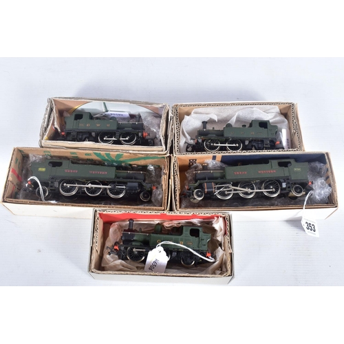 353 - FIVE BOXED AIRFIX OO GAUGE G.W.R. LOCOMOTIVES, all in playworn condition, 2 x class 61XX tank locomo... 