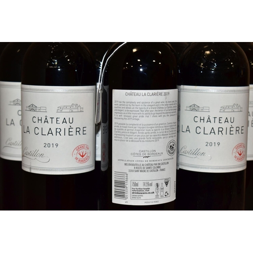 259 - CHATEAU LA CLARIERE 2019, Castillon Cotes De Bordeaux, 14.5% vol, 750ml, fill levels mid-low neck, a... 