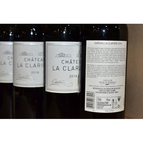 260 - CHATEAU LA CLARIERE 2018, Castillon Cotes De Bordeaux, 14% vol, 750ml, fill levels mid-low neck, all... 