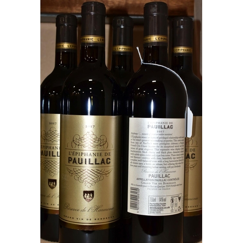 266 - WINE, five bottles of L'EPIPHANIE DE PAUILLAC, Reserve de L'Harmonie 2017 14% vol, 750ml, fill level... 