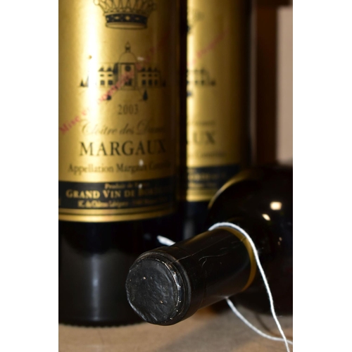 267 - WINE, three bottles of Cloitre des Dames MARGAUX 2003, 12.5% vol, 750ml, fill levels bottom neck, se... 