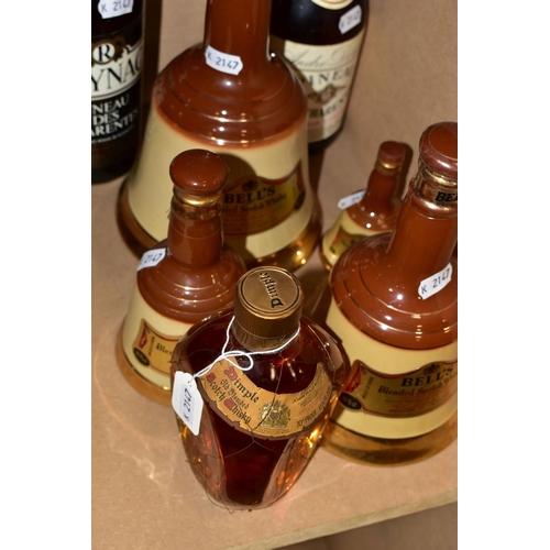 275 - WHISKY & SPIRIT, seven bottles comprising four BELL'S DECANTERS (75cl, 50cl, 18.5cl, one miniature) ... 