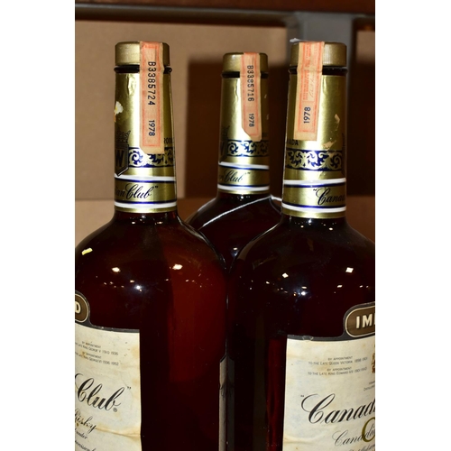 287 - WHISKY, three 1.3L bottles of vintage CANADIAN CLUB Whisky, imported, 6 years old, 40% vol (3)