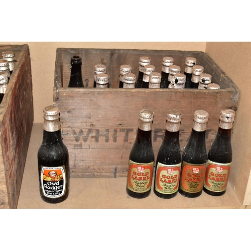 292 - WOODEN CRATES & ALCOHOL, two WHITBREAD beer crates, one MARSTON'S beer crate and one CAP Corned Beef... 