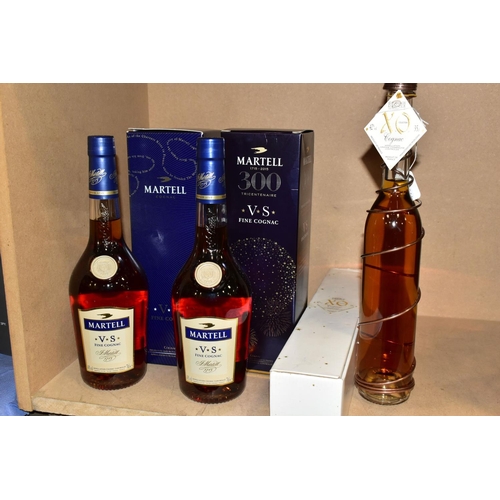 311 - COGNAC, three bottles comprising one bottle of ELIE ARNAUD DENOIX XO Cognac, 42% vol, 35cl, fill lev... 