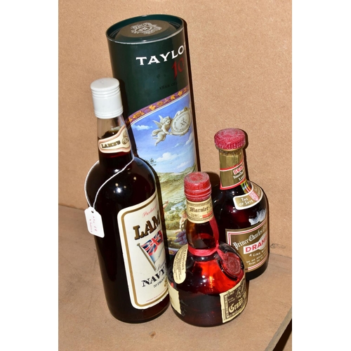 319 - ALCOHOL, four bottles comprising one bottle of Taylor's 10 Year Old Tawny Port, 20% vol, 75cl, seal ... 