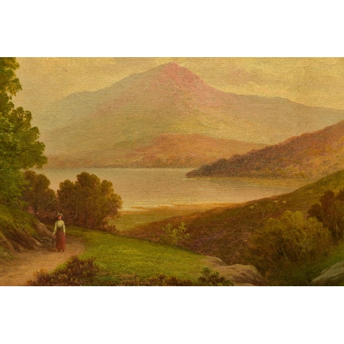 204 - VICTOR E. ROLYAT (19TH / 20TH CENTURY) 'LOCH LOMOND', a solitary female figure walks on a path betwe... 