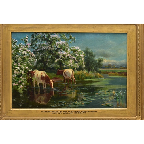 216 - ARTHUR WILLIAM REDGATE (1860-1906) 'BLOSSOMTIME IN THE VALE OF EVESHAM, WORCESTERSHIRE', a river lan... 