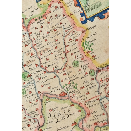 197 - A 17TH CENTURY MAP OF OXFORDSHIRE BY JOHN SPEED, titled 'Oxfordshire Described with ye Citie and the... 