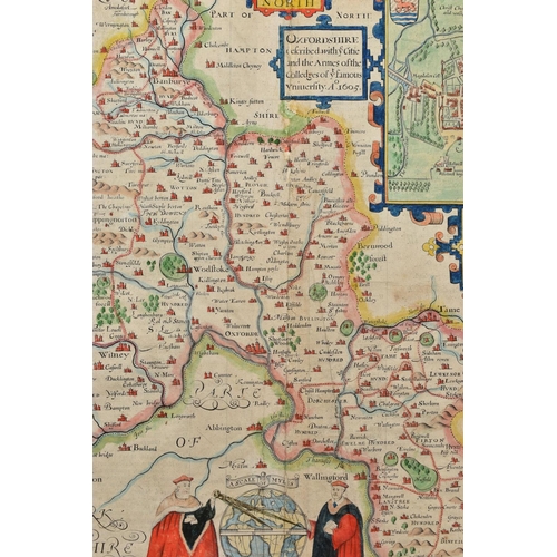 197 - A 17TH CENTURY MAP OF OXFORDSHIRE BY JOHN SPEED, titled 'Oxfordshire Described with ye Citie and the... 