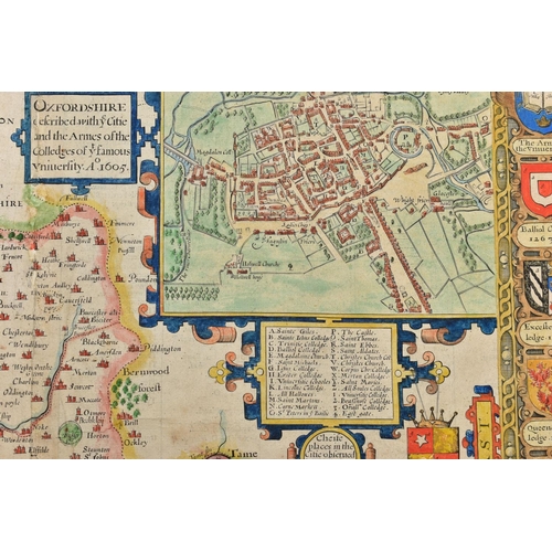 197 - A 17TH CENTURY MAP OF OXFORDSHIRE BY JOHN SPEED, titled 'Oxfordshire Described with ye Citie and the... 