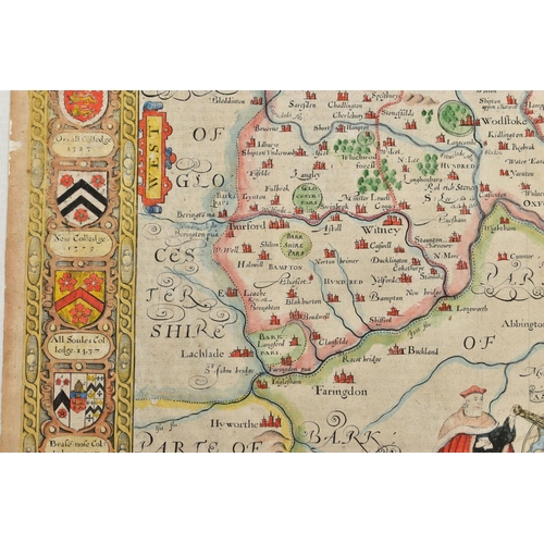 197 - A 17TH CENTURY MAP OF OXFORDSHIRE BY JOHN SPEED, titled 'Oxfordshire Described with ye Citie and the... 