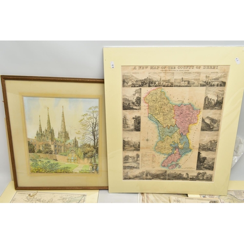 200 - A BOX OF 19TH AND 20TH CENTURY MAPS AND BOOKS ETC, to include a leather bound Brookes's Gazetteer wi... 