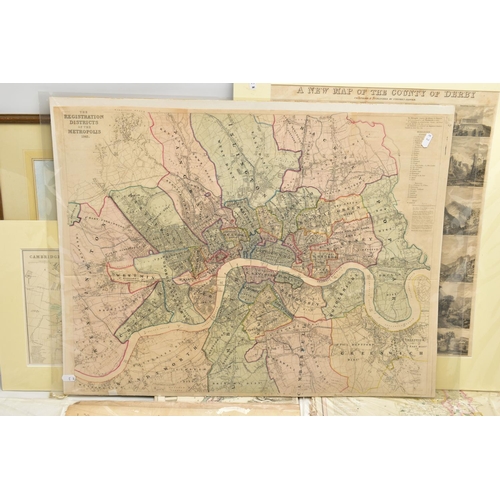 200 - A BOX OF 19TH AND 20TH CENTURY MAPS AND BOOKS ETC, to include a leather bound Brookes's Gazetteer wi... 