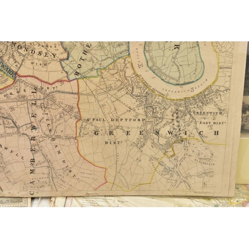 200 - A BOX OF 19TH AND 20TH CENTURY MAPS AND BOOKS ETC, to include a leather bound Brookes's Gazetteer wi... 