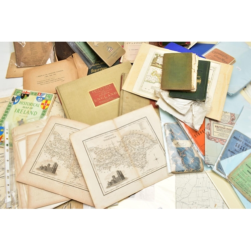 200 - A BOX OF 19TH AND 20TH CENTURY MAPS AND BOOKS ETC, to include a leather bound Brookes's Gazetteer wi... 