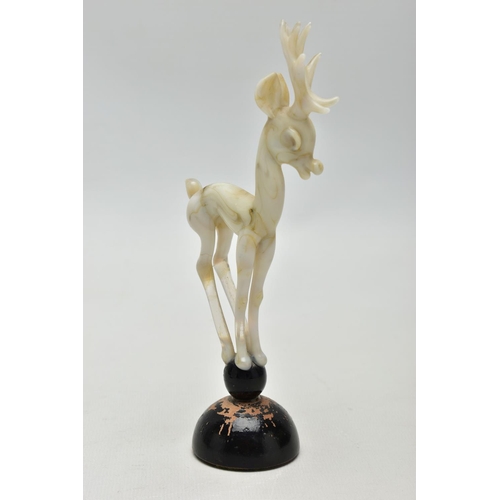 103 - AN ART DECO STYLE GLASS LAMPWORK FIGURE GROUP BY ISTVAN KOMAROMY, of a female nude and leaping stag,... 