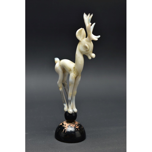 103 - AN ART DECO STYLE GLASS LAMPWORK FIGURE GROUP BY ISTVAN KOMAROMY, of a female nude and leaping stag,... 