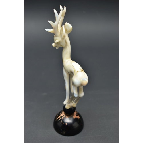 103 - AN ART DECO STYLE GLASS LAMPWORK FIGURE GROUP BY ISTVAN KOMAROMY, of a female nude and leaping stag,... 