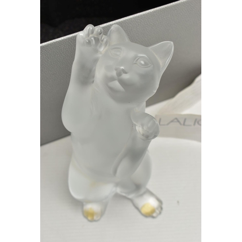 110 - A LALIQUE FIGURE OF A PLAYFUL CAT SITTING BACK ON ITS HIND LEGS, possibly known as Laughing Cat, ser... 