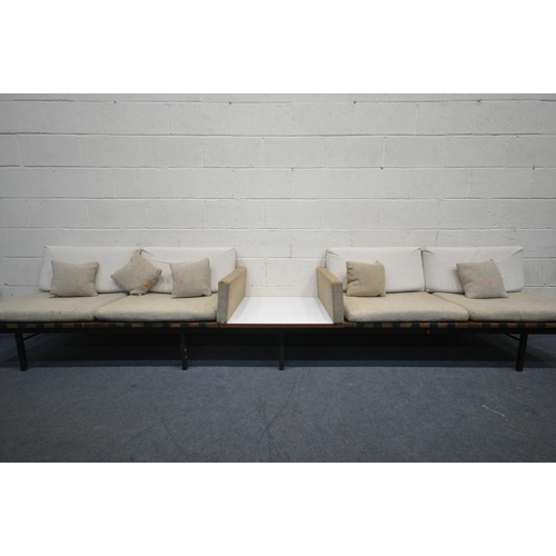 222 - ROBIN DAY (B.1915-2010) FOR HILLE, A MID CENTURY TEAK 'FORM GROUP' SOFA SET, comprising four single ... 