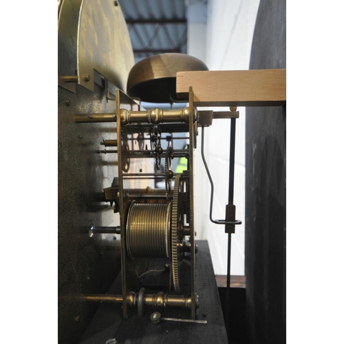 225 - SINCLAIR HARDING OF CHELTENHAM, A MAHOGANY LONGCASE CLOCK, the hood with a brass finial, cylindrical... 