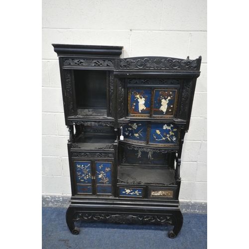 230 - A JAPANESE MEIJI PERIOD HARDWOOD SHODONA CABINET, with an arrangement of shelves and cupboards, the ... 