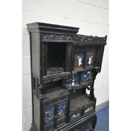 230 - A JAPANESE MEIJI PERIOD HARDWOOD SHODONA CABINET, with an arrangement of shelves and cupboards, the ... 