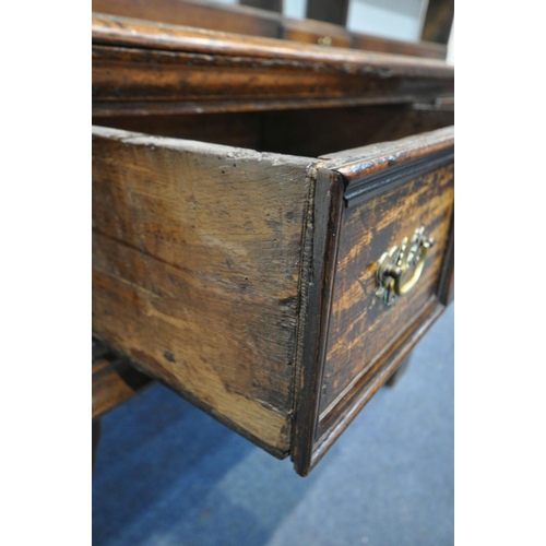 233 - A GEORGE III OAK DRESSER, the top with an arrangement of shelving, and a single drawer, over a base ... 