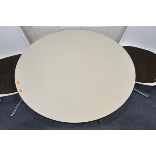 241 - CHARLES AND RAY EAMES FOR HERMAN MILLER, a mid-century circular table, with a cream laminate top, on... 