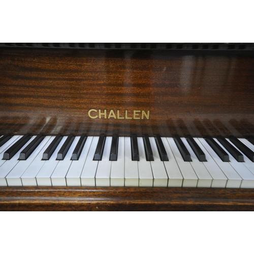 242 - A CHALLEN MAHOGANY 4FT 7 INCH BABY GRAND PIANO, serial number 46474, bone keys, on cabriole legs, wi... 