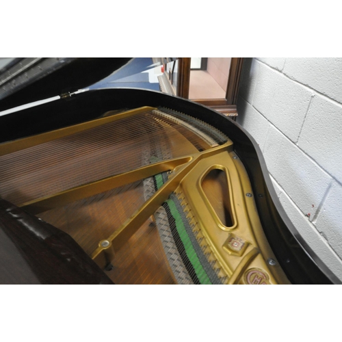 242 - A CHALLEN MAHOGANY 4FT 7 INCH BABY GRAND PIANO, serial number 46474, bone keys, on cabriole legs, wi... 