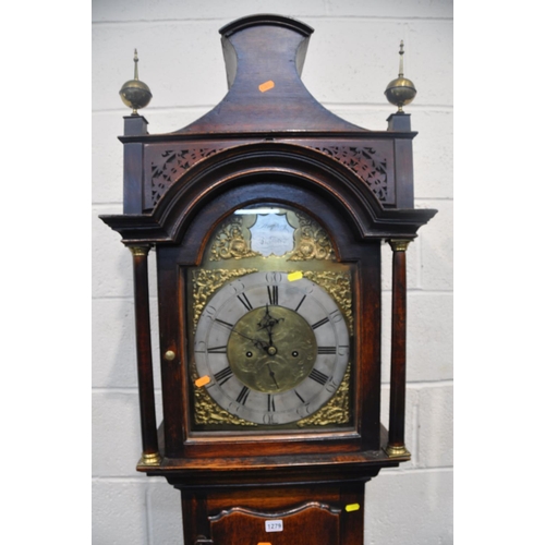 250 - THOMAS & WILLIAM STRIPLING OF LICHFIELD, AN 18TH CENTURY OAK EIGHT DAY LONGCASE CLOCK, the domed hoo... 