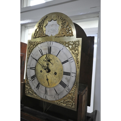 250 - THOMAS & WILLIAM STRIPLING OF LICHFIELD, AN 18TH CENTURY OAK EIGHT DAY LONGCASE CLOCK, the domed hoo... 