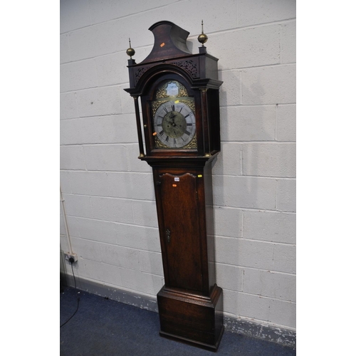 250 - THOMAS & WILLIAM STRIPLING OF LICHFIELD, AN 18TH CENTURY OAK EIGHT DAY LONGCASE CLOCK, the domed hoo... 